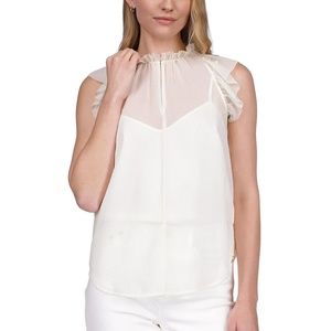 Michael Kors - Dewdrop Chiffon Ruffle Top | White with Gold Dots | XS | NWOT